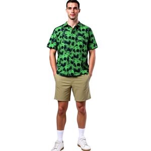 EUC Skull Print Button Down Shirt Short Sleeve Green Black Costume Halloween Med